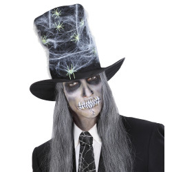 Vysoký čierny klobúk s pavúkmi